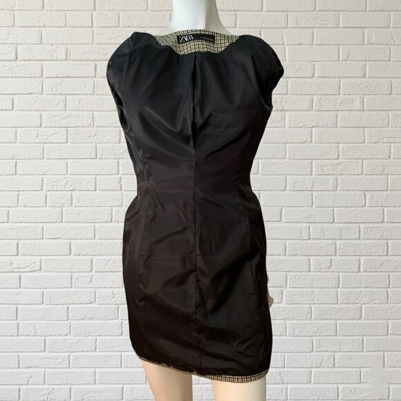 Zara NWOT Brown Black Houndstooth Frock Coat Dress - Picture 8 of 12